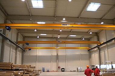 Three ABUS single girder overhead travelling cranes ELK with monorail trolley type E