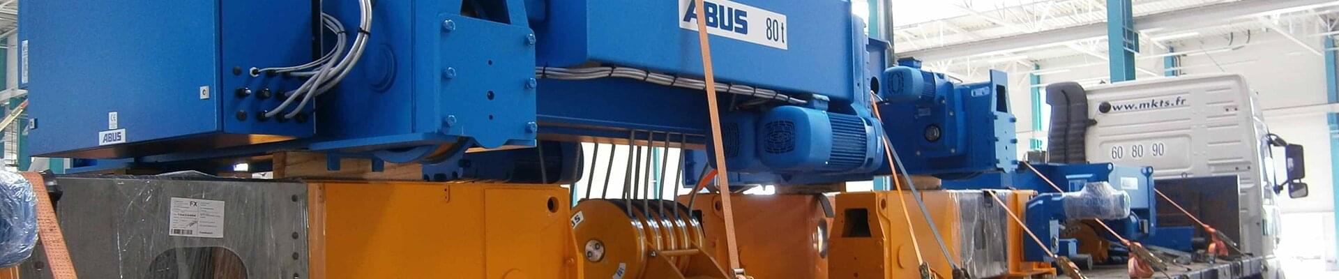ABUS double girder overhead travelling crane with load capacity of 80 t in a wind turbine manufacturer in France