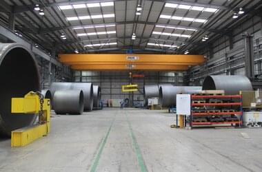 Supporting the manufacture of the wind turbines and tubes with ABUS double-girder travelling cranes