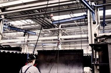 Wall jib crane at workplace for welding work on small components