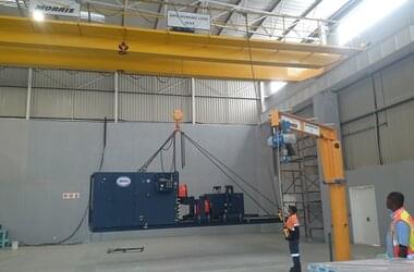 Double girder travelling crane and pillar slewing jib crane in main hall of Sandvik company in Zambia
