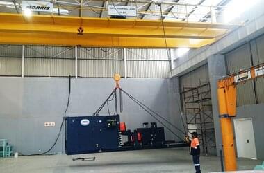Double girder travelling crane for maintenance and servicing of Sandvik mining products