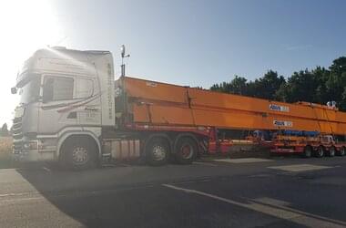Transport of ABUS cranes on truck to East Westphalia