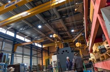 25 cranes at all stages of metal production at Konepaja Enne Oy in Finland