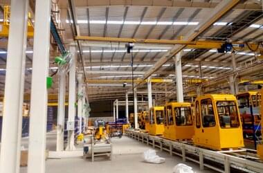 Suspended rail systemwith single girder cranes EHB in the company Ajax Fiori