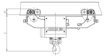 Technical overview of ABUS GM electric wire rope hoists with high load capacities and dimensions.