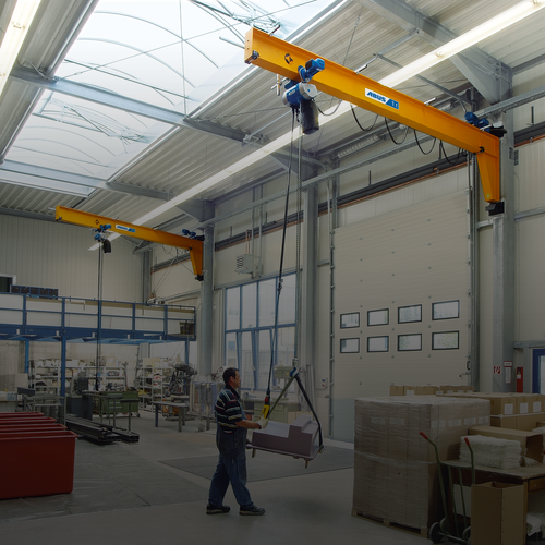 ABUS wall-mounted slewing cranes VW in the company Bueenfeld in Meschede