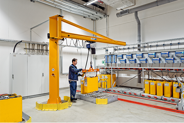 ABUS LS column-mounted jib crane for ergonomic material handling in the workplace.