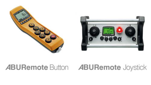 Illustration of hand-held transmitter ABURemote Button and master switch transmitter ABURemote Joystick